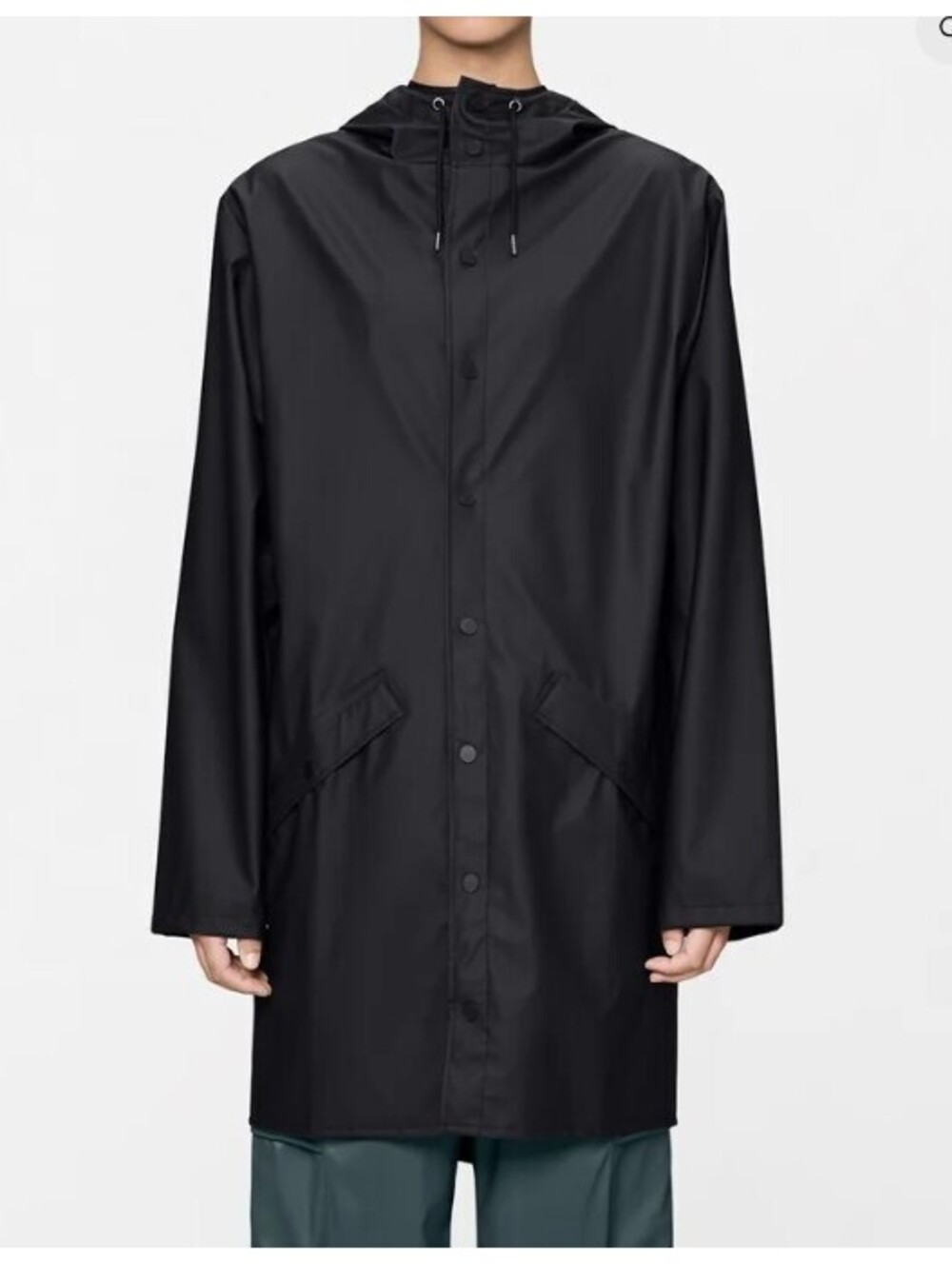 RAINS Long Jacket W3 Black Waterproof Hooded Unisex Rain Coat - Size Small
